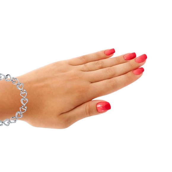 Maulijewels Mother & Child 0.10 Ct Diamond 925 Sterling Silver Linked Bracelet - Picture 4 of 7